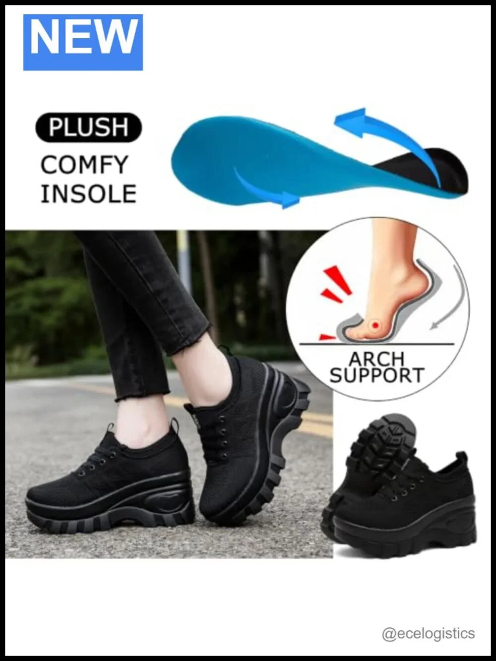 Chunky Platform Wedge Walking Sneakers Breathable Knit Orthopedic Lace-Up